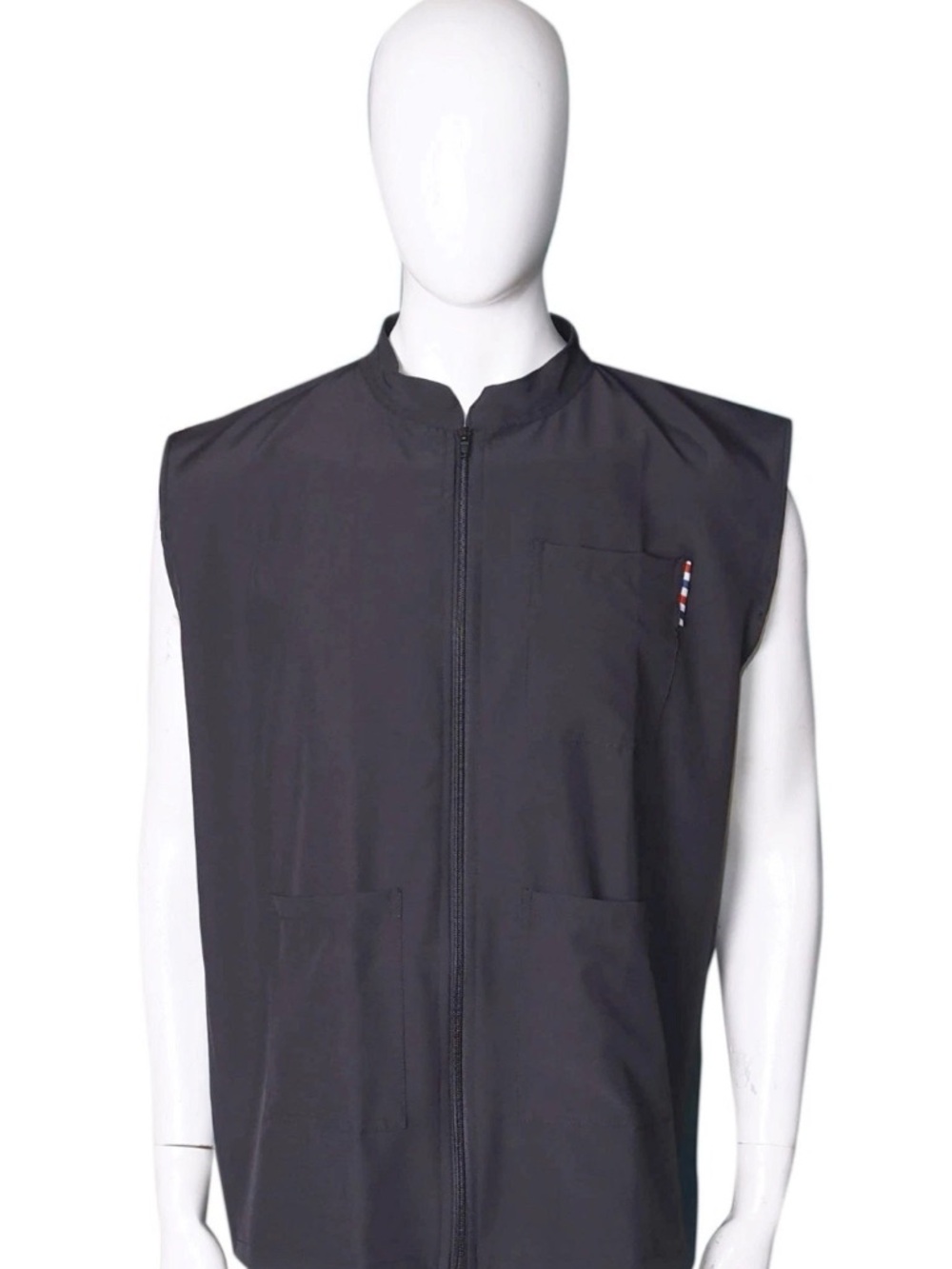 Men's Dark Gray Zip-Front Sleeveless Work Jacket